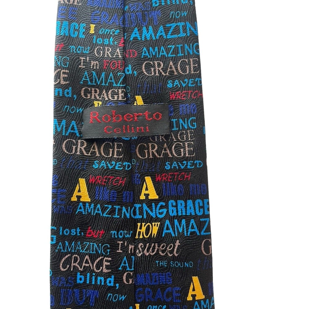 Roberto Cellini Amazing Grace Tie Religious Christian Hymn Choir Music Lyrics - Picture 4 of 7